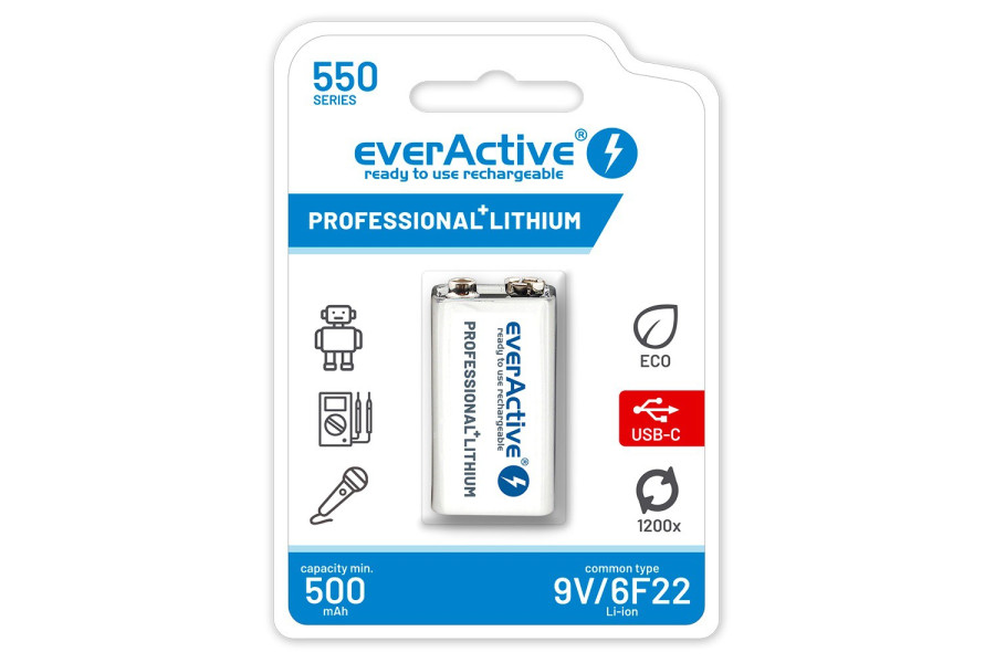 everActive 6F22 (9V) с USB-C зареждане everActive 6F22 (9V) с USB-C зареждане